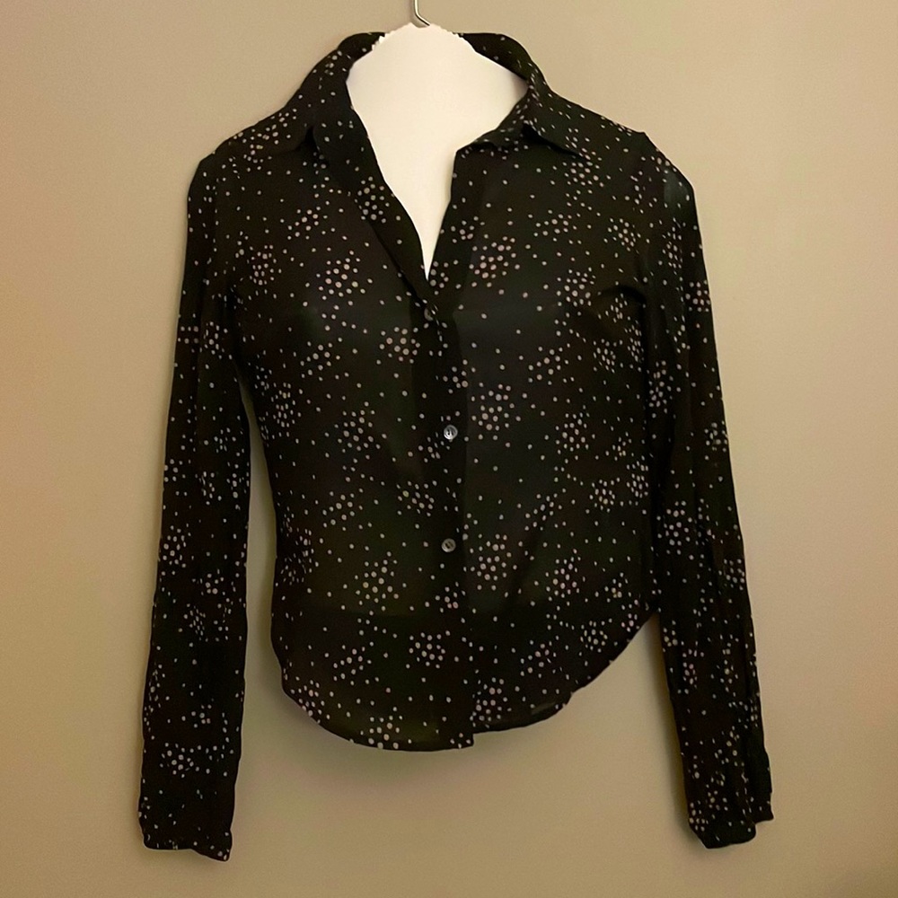 Theory Silk Black with Cream Dots Blouse